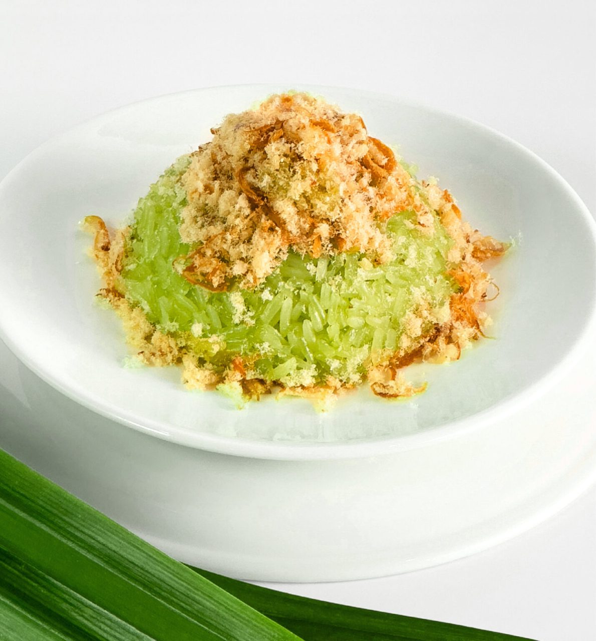 ข้าวเหนียวมูนหน้าปลาแห้ง (Pandan Sticky Rice & Dried Fish) ขนมไทยใบเตยแท้ หยกสด